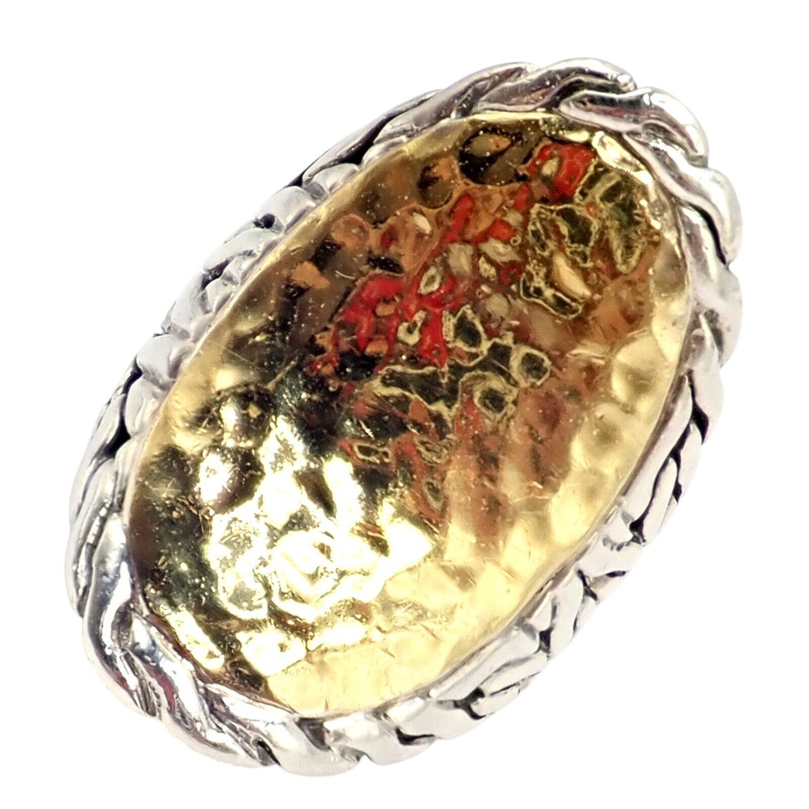 John Hardy JH Silver 22k Yellow Gold Classic Palu Saddle Cocktail Ring - Size 7 | Elegant Jewelry for Women, Perfect for Parties, Weddings & Special Occasions