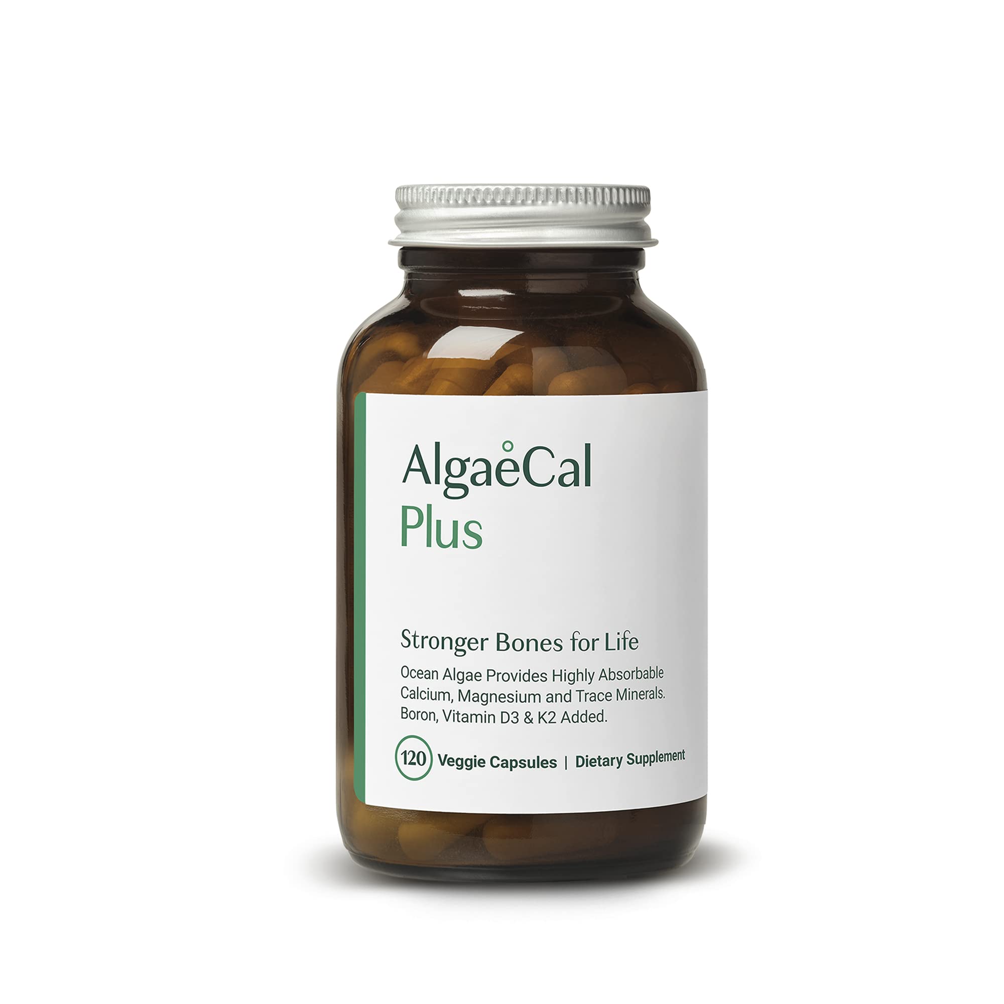 ALGAECAL Plus - Plant-Based Calcium Supplement with Vitamins D3, K2 (MK-7), Magnesium & Trace Minerals for Bone Health - 120 Vegetarian Capsules | Supports Strong Bones, Joints & Teeth | Ideal for Men & Women Over 50, Postmenopausal Women & Active Adults