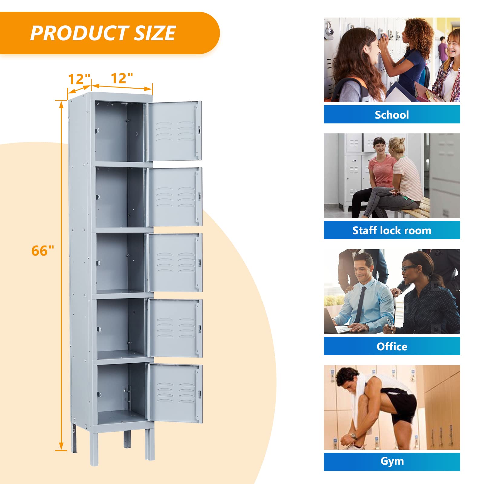 STANI Heavy Duty Metal Locker with Lock - Secure Employee Storage Cabinet for Home, Gym, School & Office - Tall Steel Locker for Clothes, Shoes & Personal Belongings (Ideal for Lockers Room, Workplace & Public Spaces)
