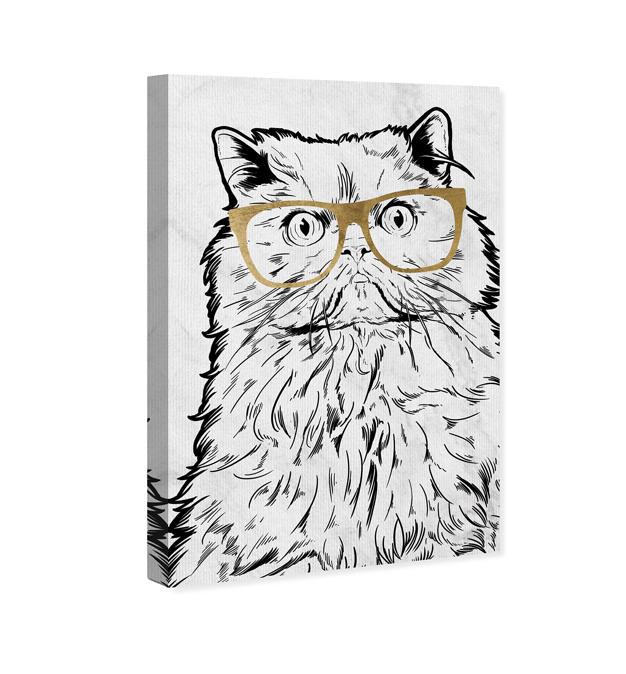 Cat with Gold Glasses Wall Art Canvas Print - 36x54 Inches Black & White Animal Painting - Perfect for Living Room, Bedroom or Office Decor