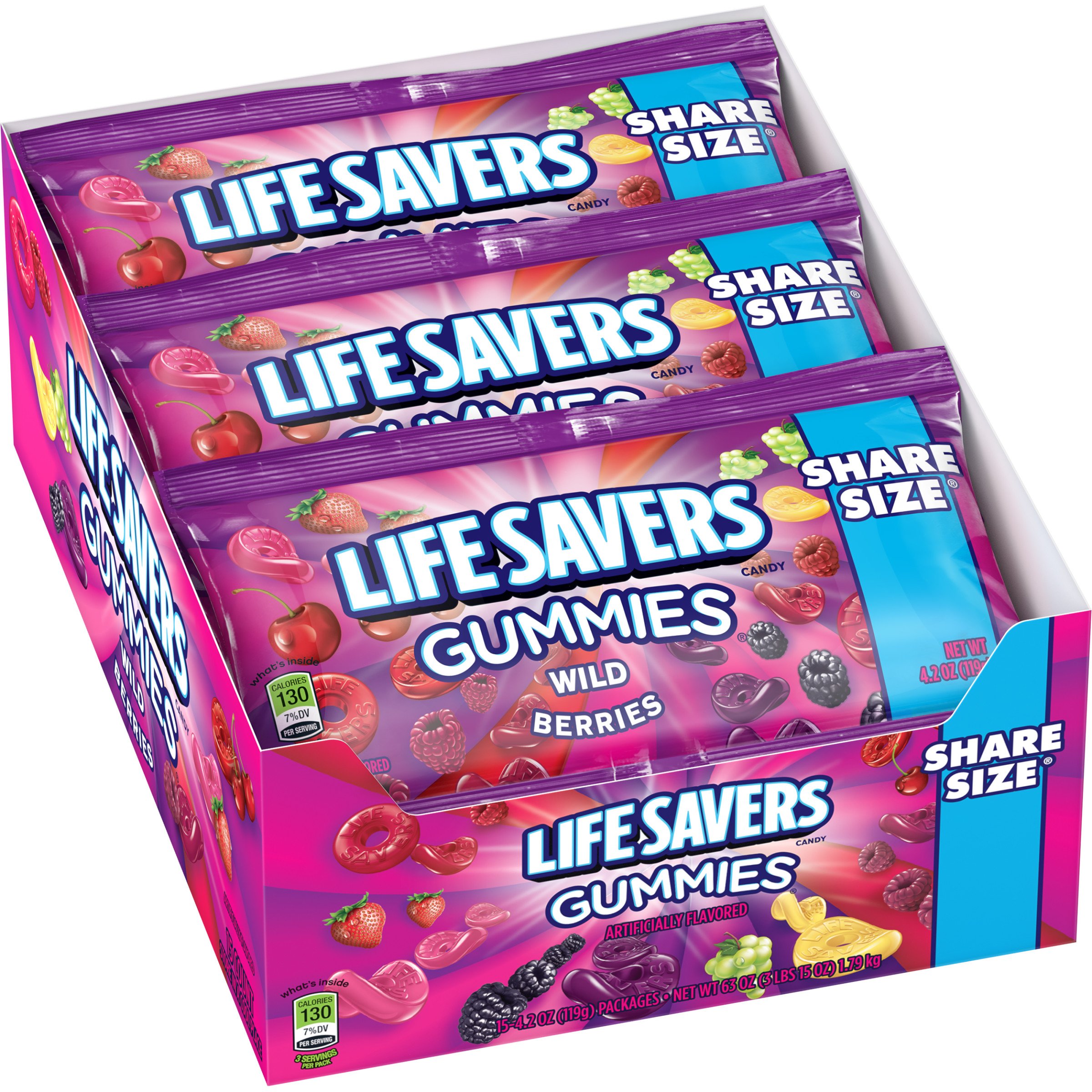 Life Savers Wild Berries Gummies Candy - 4.2 Ounce (Pack of 15) | Delicious Fruit Flavored Soft Chews for Parties, Snacks & On-the-Go Treats