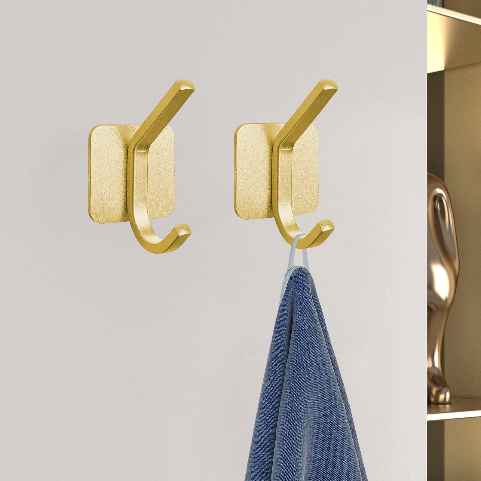 VAEHOLD Heavy Duty Adhesive Wall Hooks - Waterproof Aluminum Hanging Hooks for Coat, Hat, Towel, Robe, Key & Clothes - Strong Closet Hooks for Home, Kitchen, Bathroom & Office Use (6-Pack, Gold) - Perfect for Organizing & Space Saving in Small Apartments