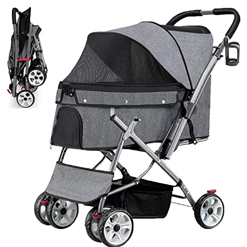 Premium Dog Stroller for Small & Medium Pets - 4-Wheel Travel Stroller with Zipperless Canopy, Reversible Handle & 360° Front Wheels | Perfect for Outdoor Walks, Shopping Trips & Vet Visits