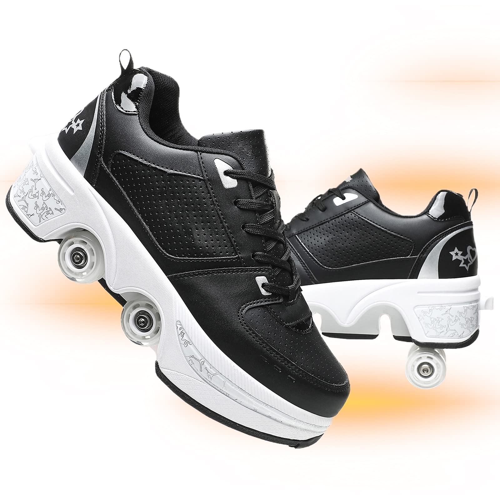 Women's 2-in-1 Roller Skate Shoes with Removable Inline Wheels - Convertible Running Shoes to Skates for Girls & Boys - Perfect for Outdoor Fitness, Roller Rinks & Casual Street Skating