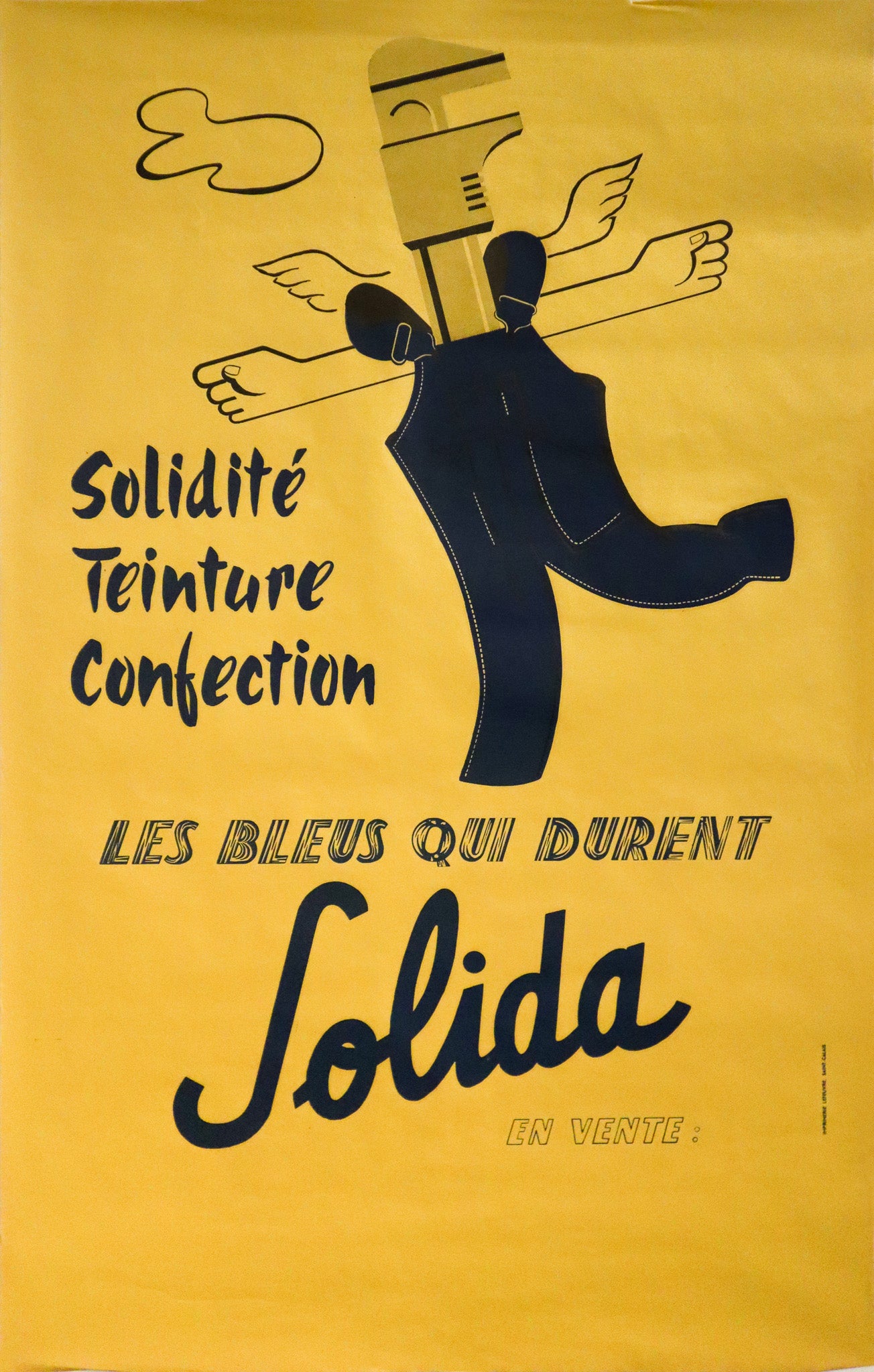 Vintage 1940s French Men's Fashion Advertisement Poster - Solida 