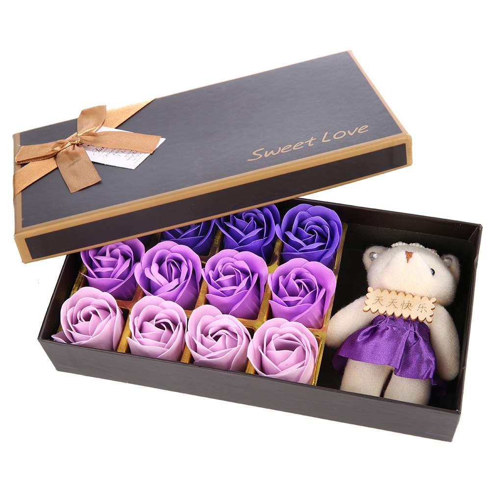Artificial Rose Bouquet with Plush Bear - Romantic Valentine's Day Gift for Her, Wedding Anniversary Present, Home Decor for Bedroom & Living Room