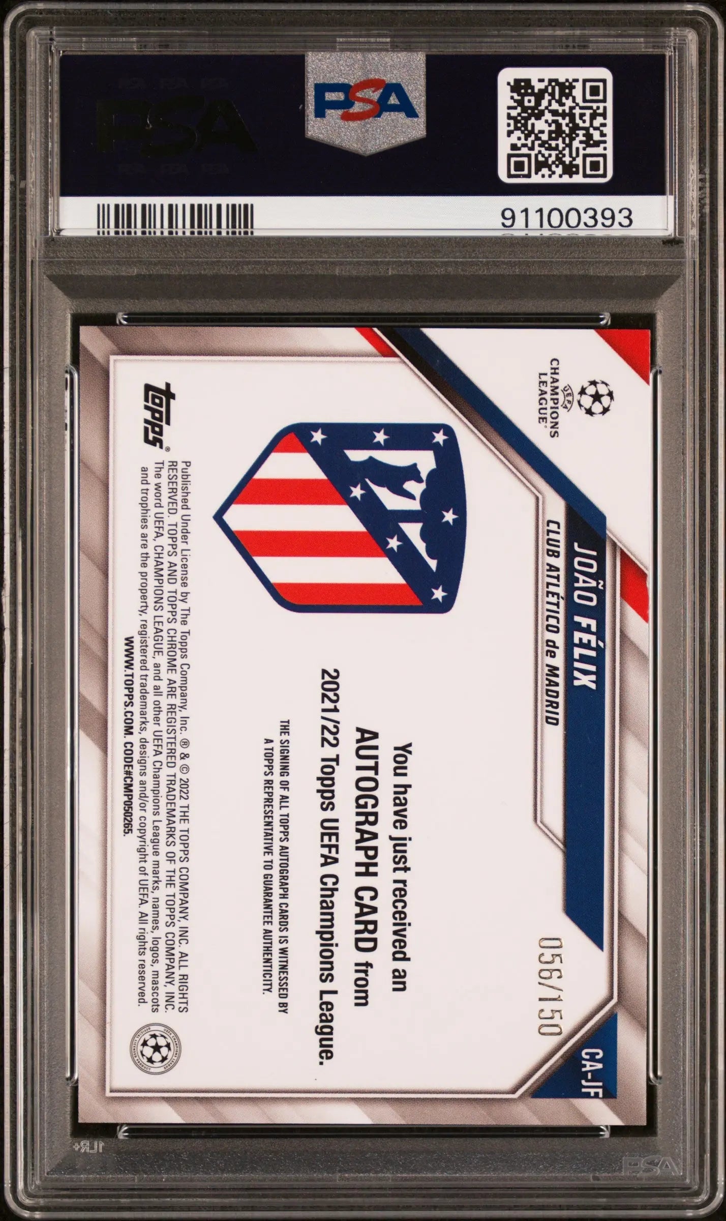 2021-22 Topps Chrome UEFA Champions League Joao Felix Blue Refractor Autograph Card #/150 - Rare Soccer Collectible for Fans & Card Investors
