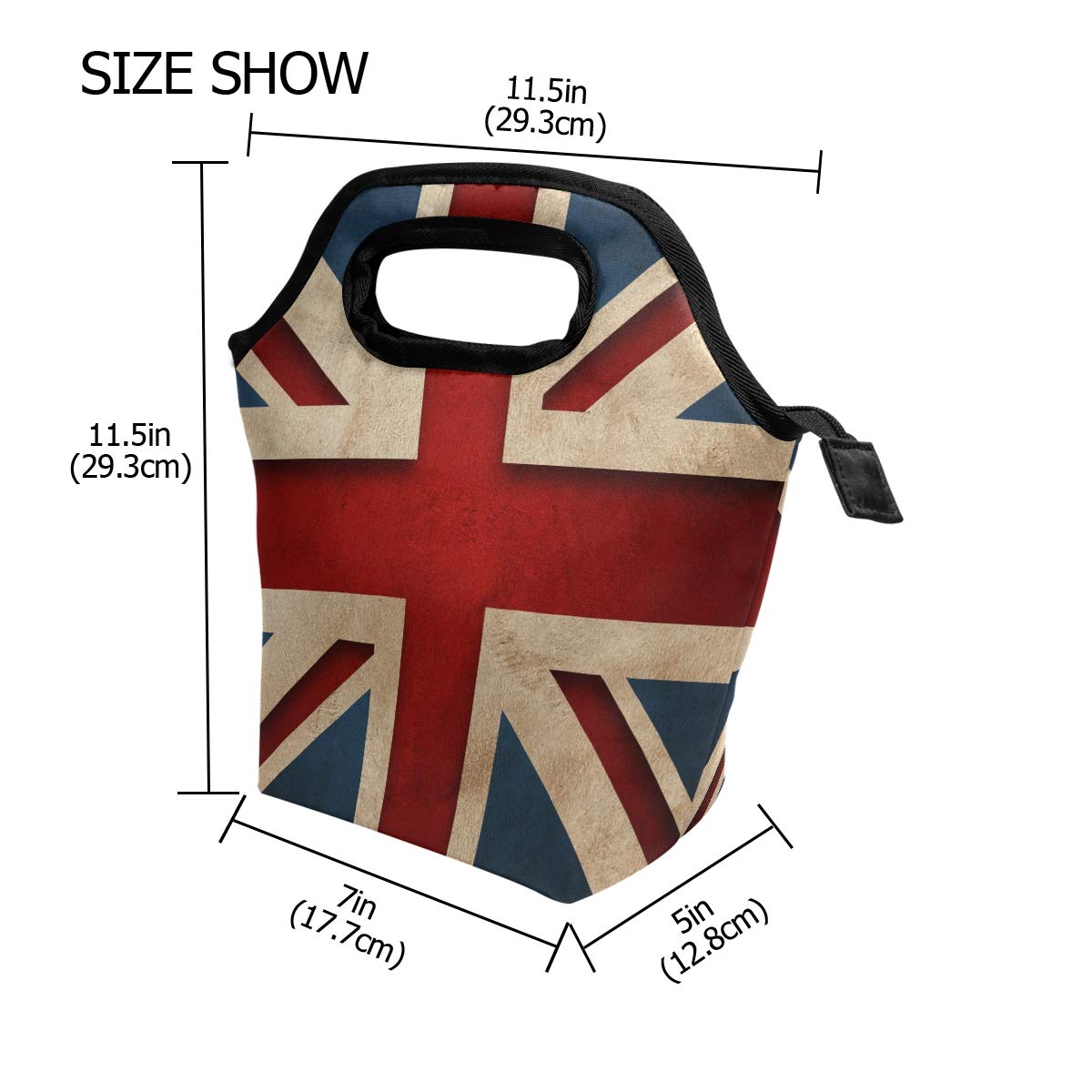 British Flag Insulated Lunch Bag - Union Jack Cooler Tote for Adults, Teens & Kids | Leakproof Zipper Lunch Box for School, Office, Picnics & Outdoor Activities | Meal Prep Bag for Men & Women
