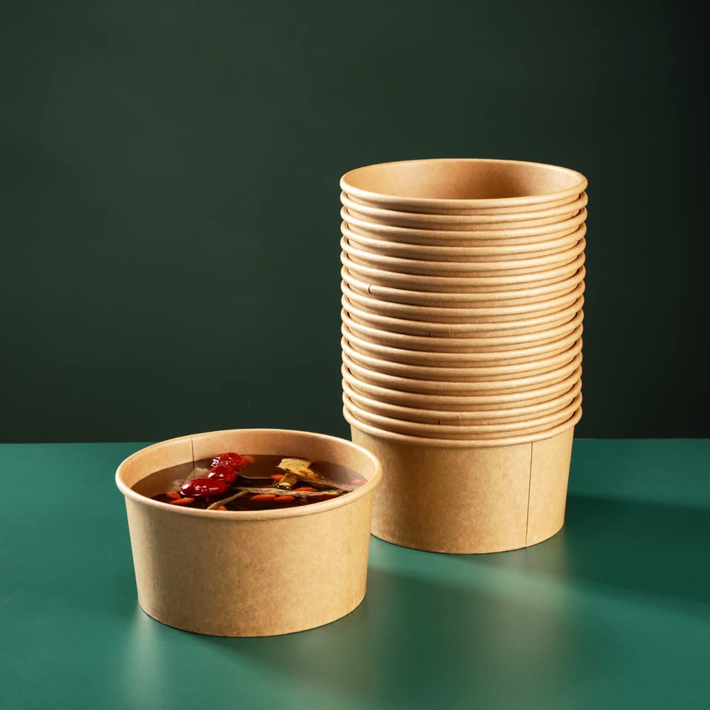 50 Pcs Eco-Friendly Brown Paper Bowls - 32oz Disposable Bowls for Salad, Soup, Hot & Cold Foods | Microwave & Freezer Safe | Perfect for Parties, Picnics, Catering & Takeout