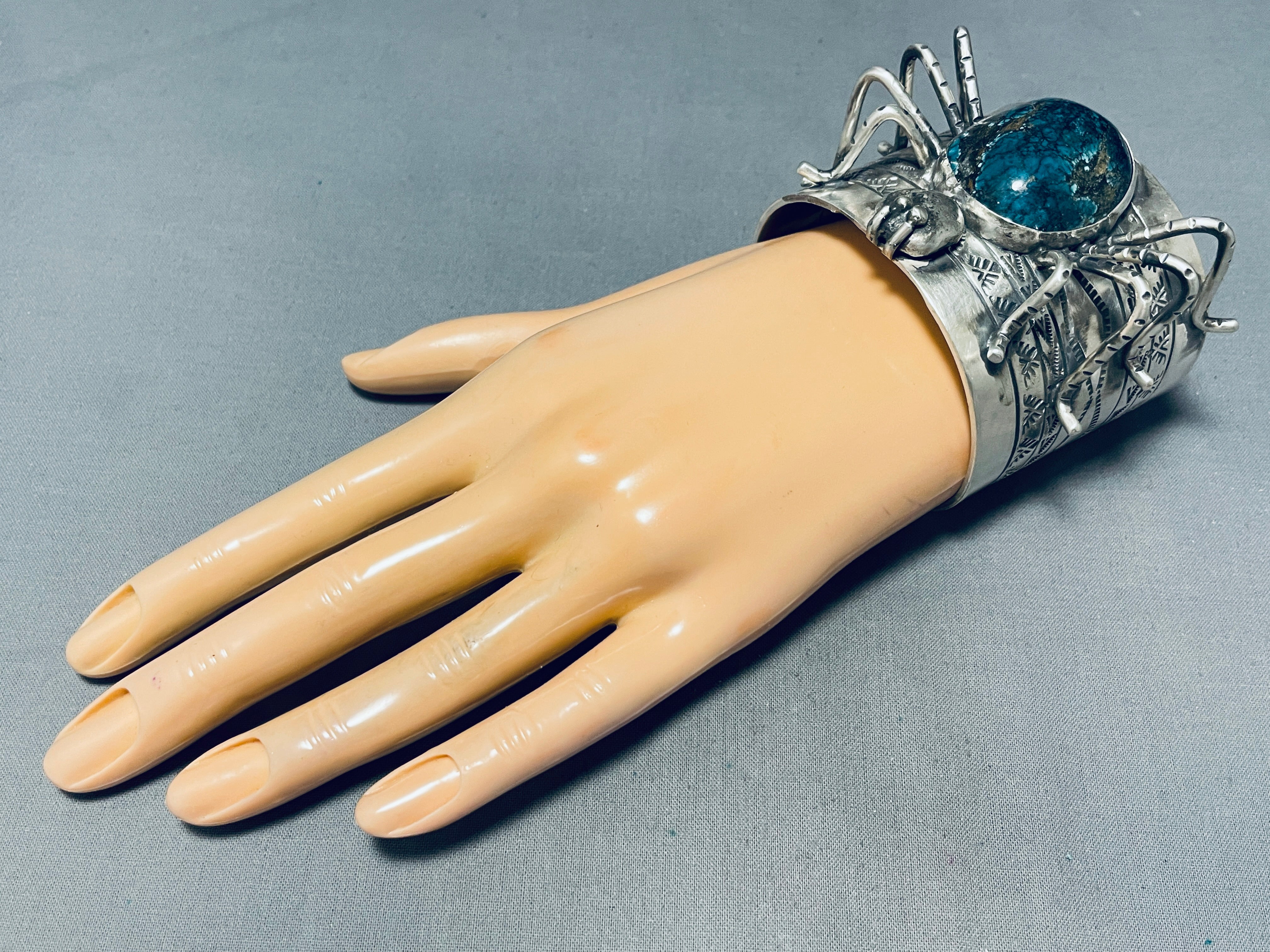 Authentic Navajo Spider Turquoise Sterling Silver Bracelet - 181 Grams - Handmade Native American Jewelry for Women - Perfect for Boho Fashion, Spiritual Healing & Gift Giving