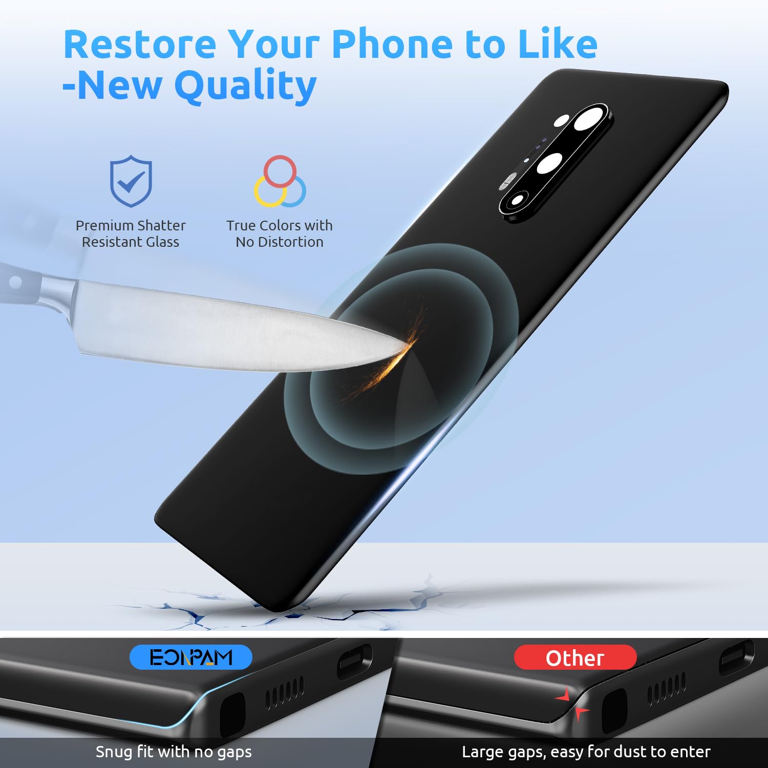 Original OnePlus 8 Pro Back Glass Replacement - OEM Quality Rear Housing with Camera Lens & Repair Tool Kit (Black) | DIY Smartphone Repair Solution for Cracked/Damaged Back Cover