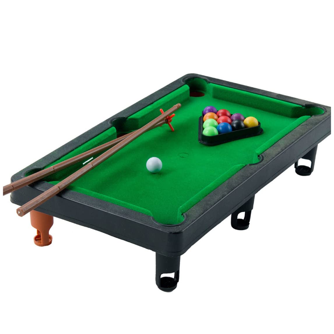 1 Set Mini Tabletop Pool Set - Small Billiards Game with Balls, Sticks & Triangle Rack - Travel & Office Friendly Desk Games for Home, Parties & Kids