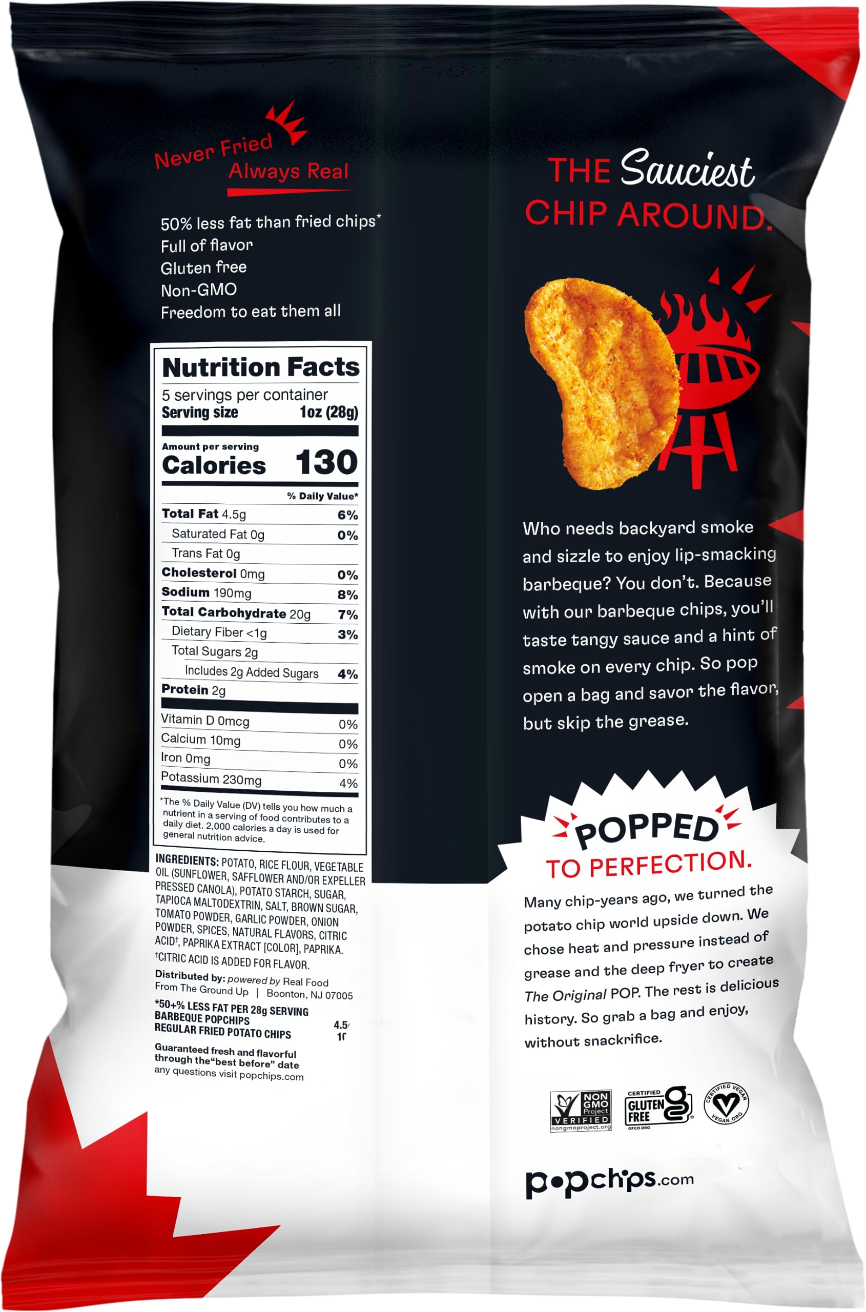Popchips BBQ Flavored Potato Chips - 5 oz Bags (Pack of 5) - Gluten Free, Non-GMO Snacks for Parties, Picnics & Movie Nights