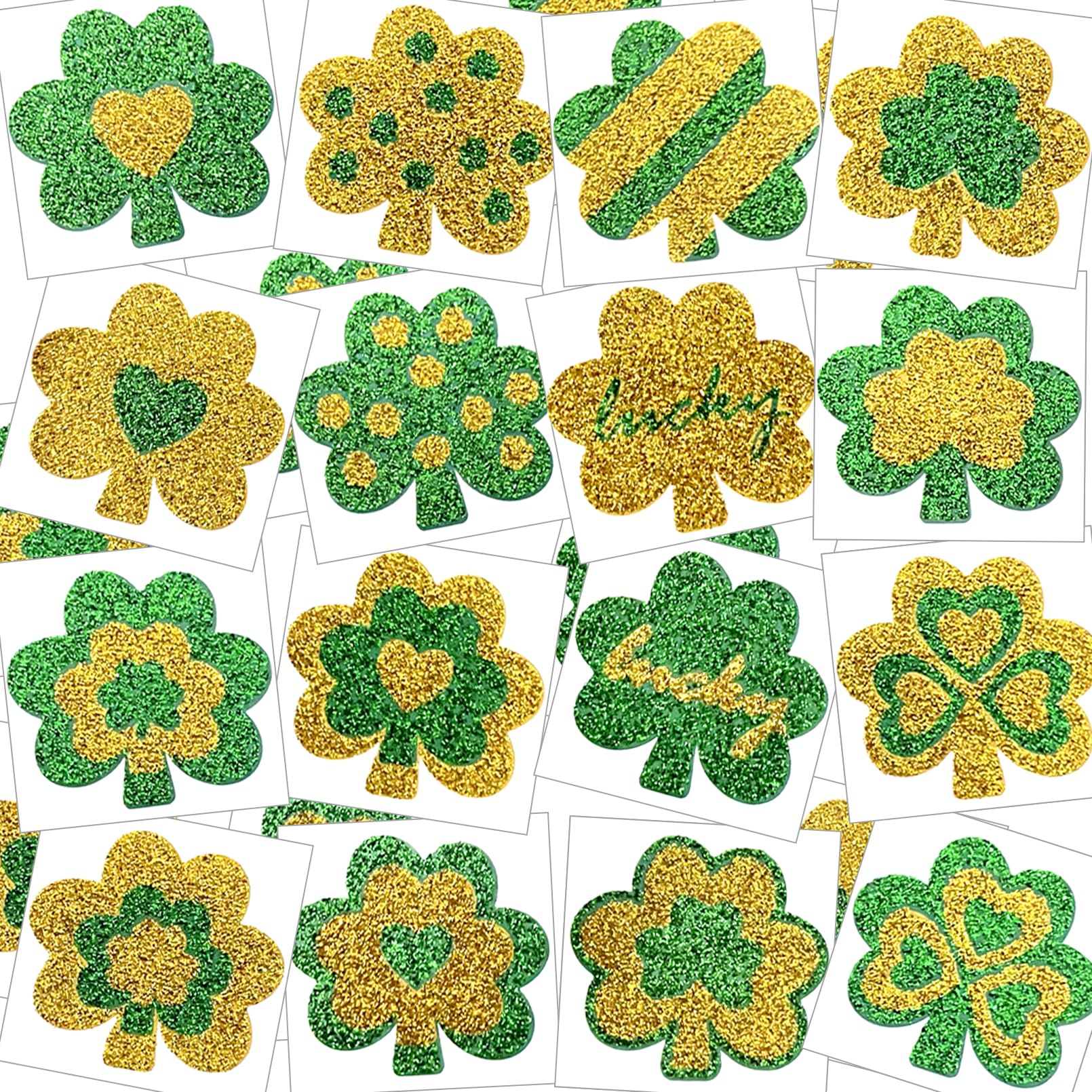 St. Patrick's Day Glitter Tattoos - 24 Pack Shamrock Face Tattoo Stickers for Kids & Adults | Green Lucky Clover Temporary Tattoos | Irish Party Decorations, Makeup & Festival Favors - Perfect for St. Paddy's Day Parties, Parades & Celtic Celebrations