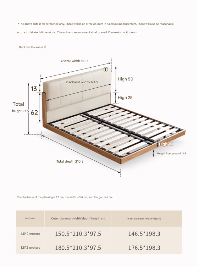 Solid Oak Wood Modern Minimalist Soft Leaning Bed Frame - Queen Size Platform Bed for Bedroom, Guest Room & Small Spaces