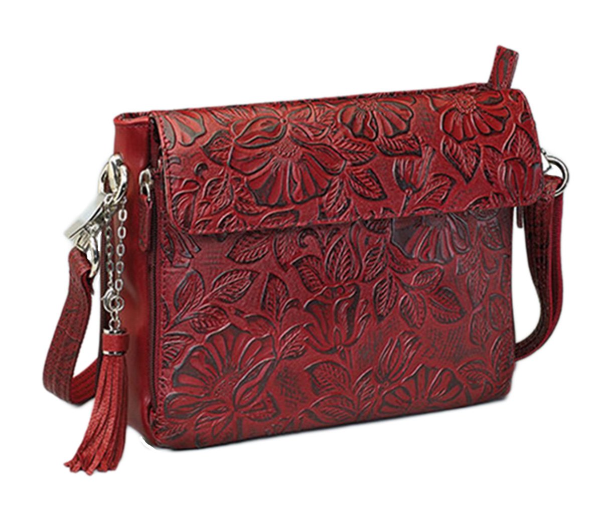 Gun Tote'n Mamas Concealed Carry Purse - Genuine Leather American Cowhide Crossbody Bag for Women | Perfect for Everyday Carry, Travel & Personal Protection (Cherry Red)