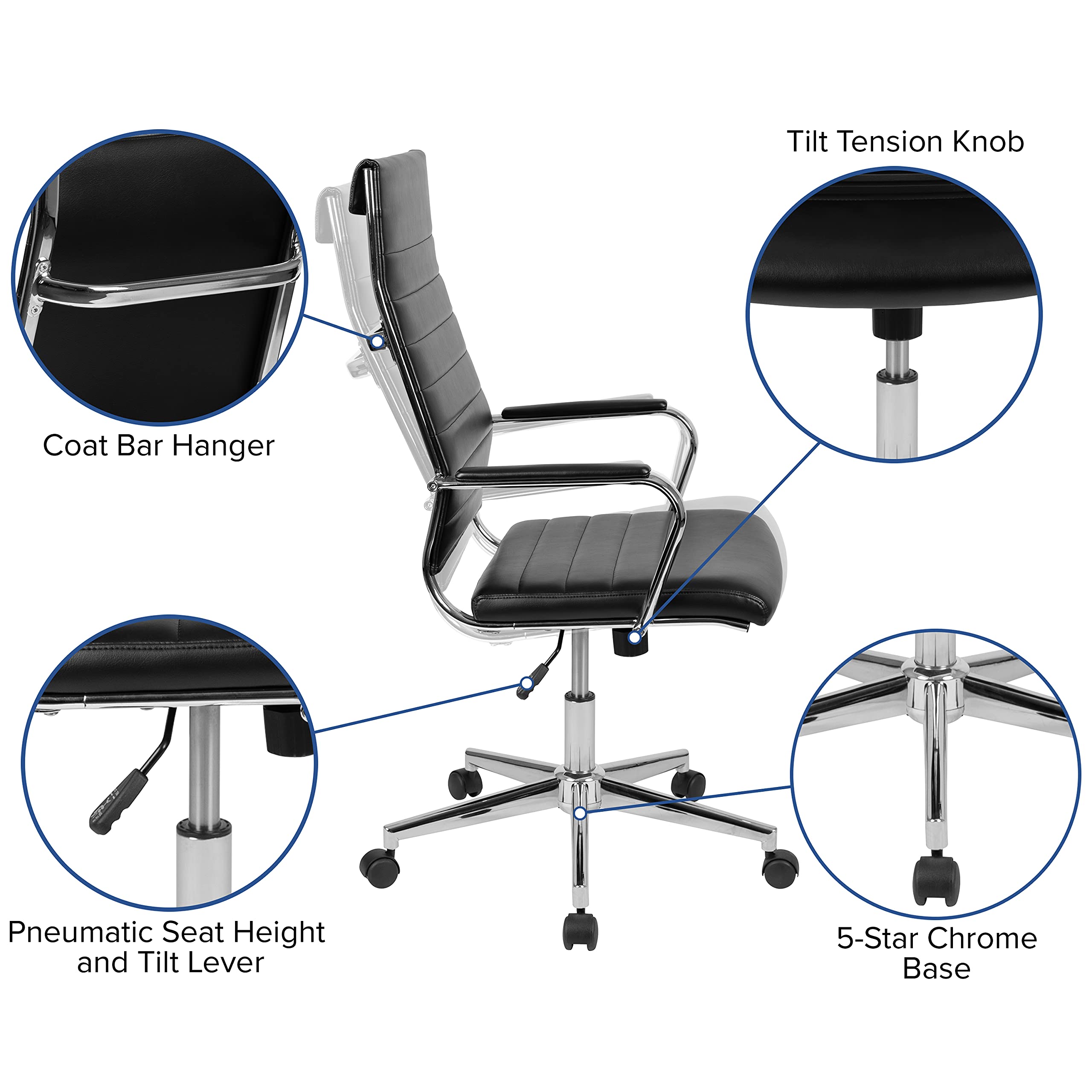 Premium High Back Black LeatherSoft Executive Swivel Office Chair - Ergonomic Desk Chair for Home & Business Use - Perfect for Long Work Hours, Video Conferences & Gaming Setup