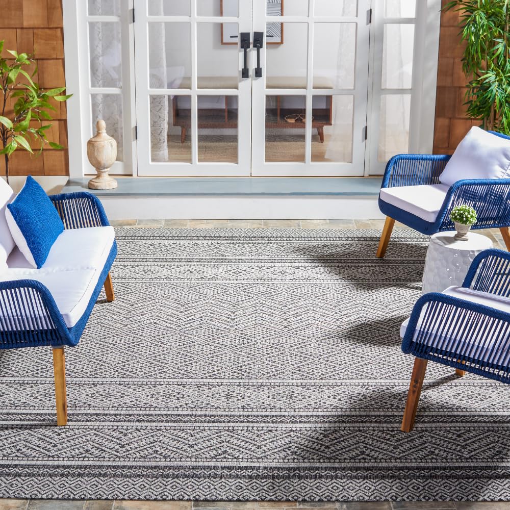 SAFAVIEH Courtyard Collection 8' x 10' Black & Grey Indoor Outdoor Waterproof Rug - Easy Clean, Stain Resistant for Patio, Backyard, Mudroom, Deck & Porch (Model CY8168)