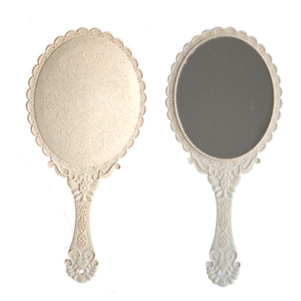 Vintage Handheld Mirror with Handle - Carved Oval Vanity Makeup Mirror for Travel & Home (Rose Gold/Beige/Gold) | Perfect for Makeup, Hair Styling & Travel Essentials