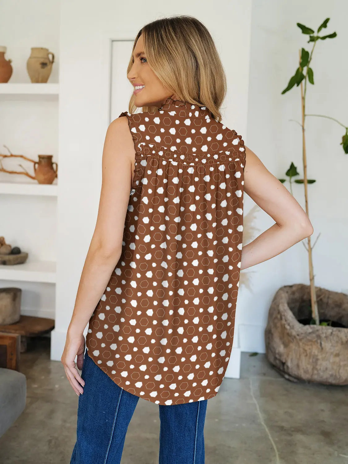 Frill Printed Mock Neck Top for Women - Stylish Blouse for Casual Wear, Office & Date Night | Trendy Floral Design & Comfortable Fit
