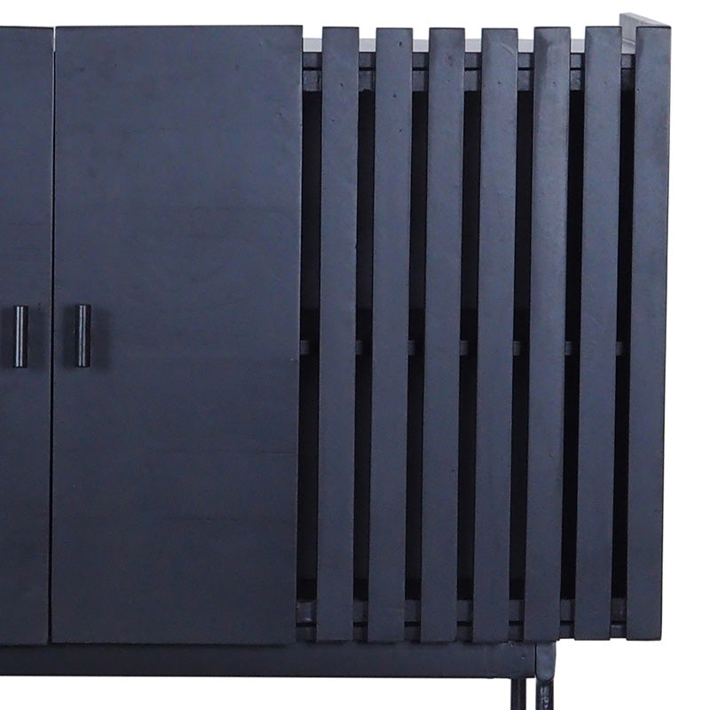 SHANTI 120cm Tall Sideboard - Solid Acacia Wood Cabinet with Black Finish | Perfect for Dining Room Storage, Living Room Organization & Entryway Decor