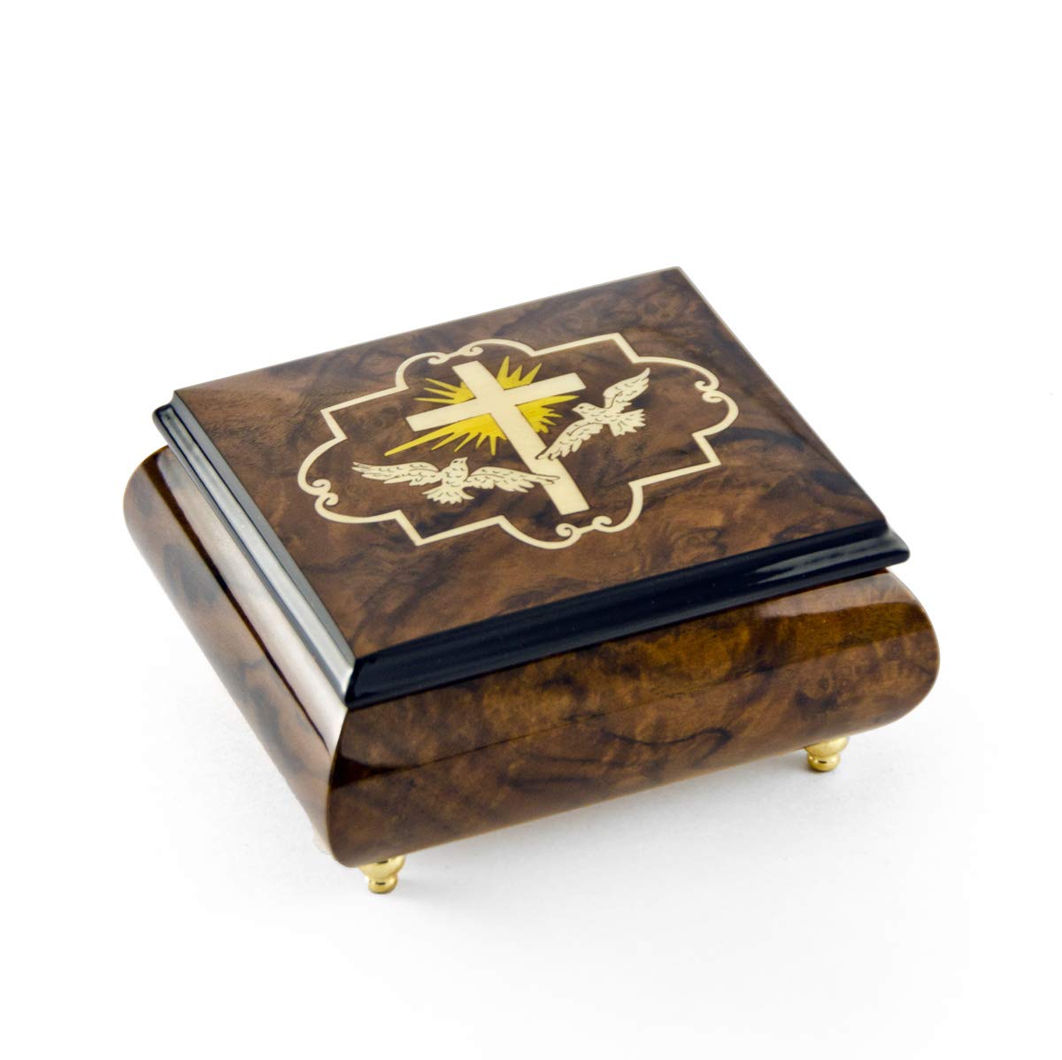 Handcrafted Sorrento Wood Inlay Music Jewelry Box with Cross & Dove Design - Plays Multiple Melodies (Daddy's Little Girl Song Included) - Perfect Gift for Birthdays, Anniversaries & Special Occasions