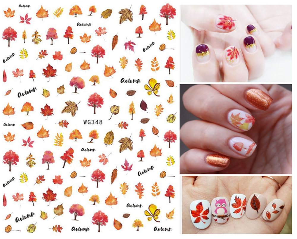 3D Self-Adhesive Fall Nail Stickers - Autumn Maple Leaf Nail Art Decals for Acrylic Nails | Thanksgiving Nail Accessories for Women, Girls & Kids (8 Sheets) | Perfect for Halloween, Thanksgiving Parties & Seasonal Nail Art Designs