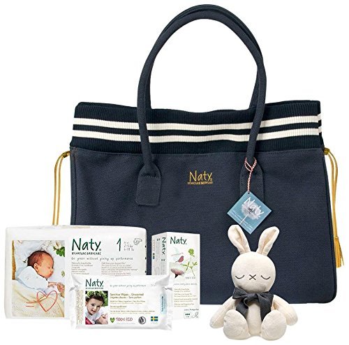 Eco by Naty Diaper Bag - Blue & White Waterproof Baby Bag for Moms | Perfect for Travel, Daycare & On-the-Go Parenting Essentials