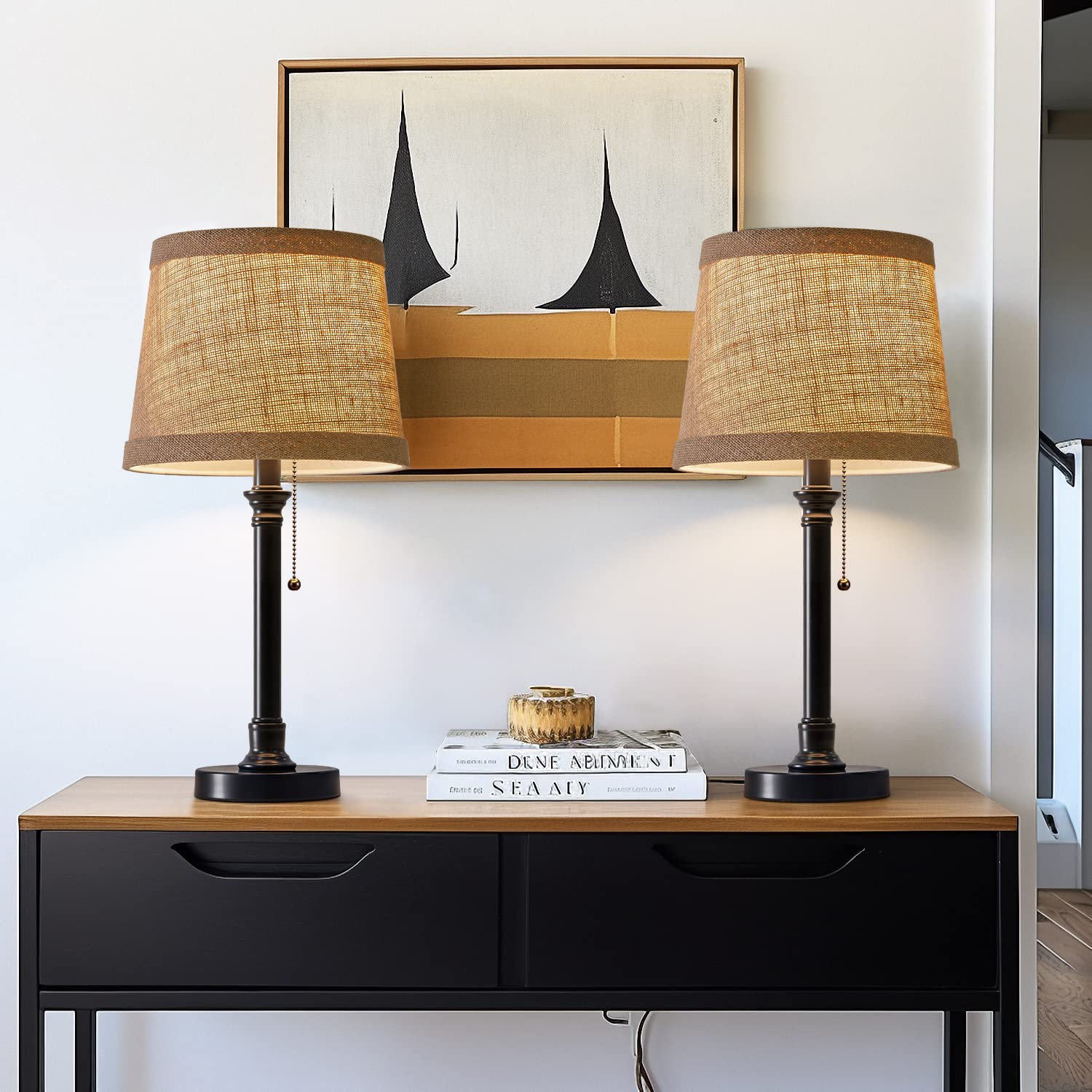 Oneach Cottage Style Black Pull Chain Table Lamps Set of 2 - 20