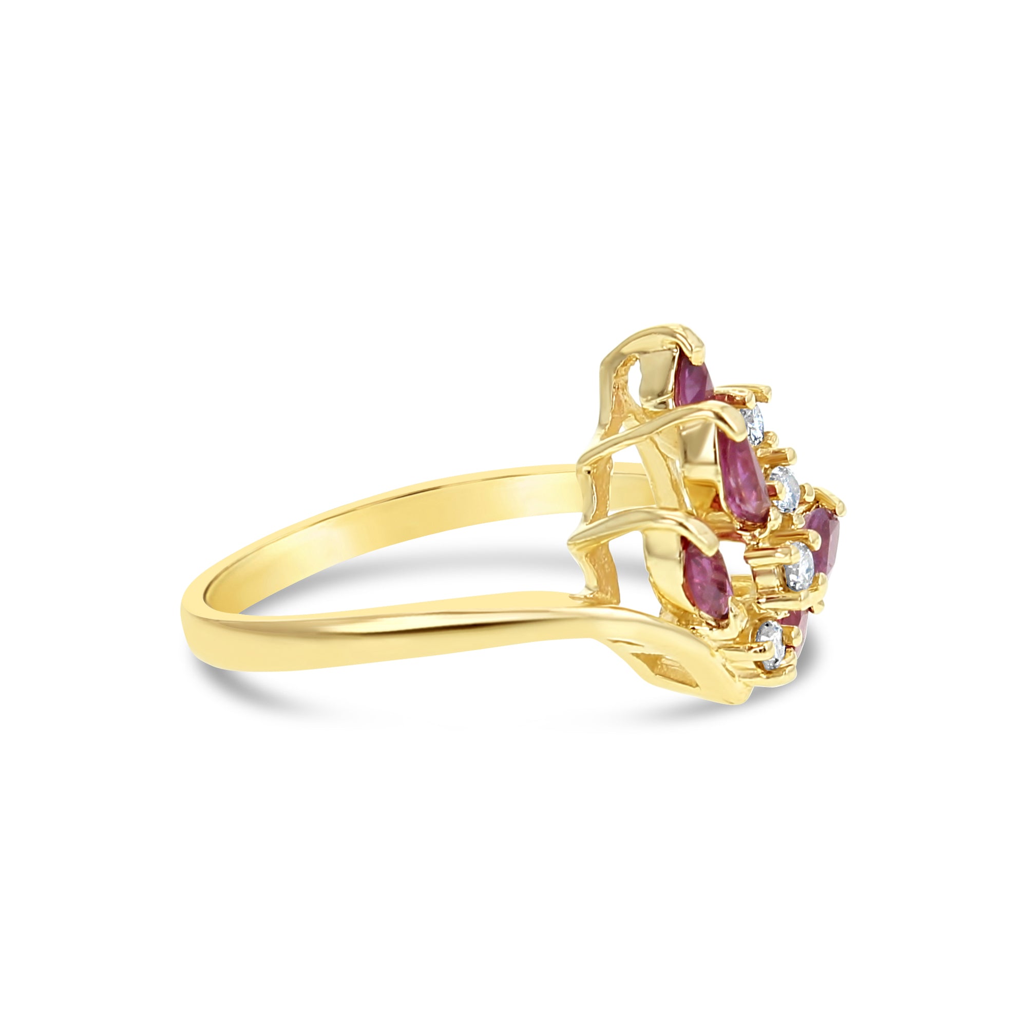 14K Yellow Gold Ruby & Diamond Cluster Ring - 0.50cttw Vintage Style Jewelry for Women, Perfect for Anniversary Gifts, Valentine's Day & Special Occasions