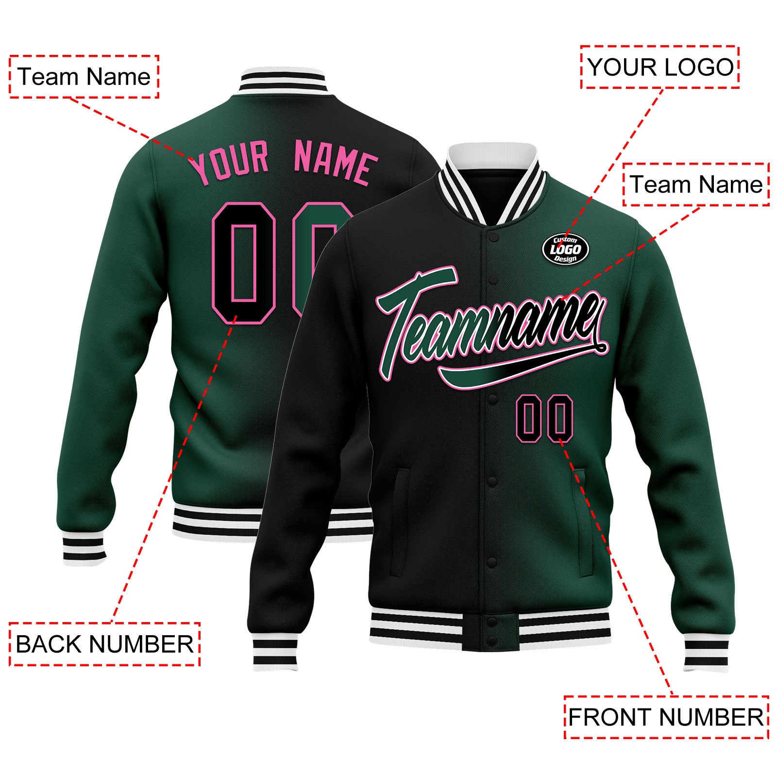 Custom Gradient Fashion Bomber Jacket - Full Snap Varsity Letterman Jacket for Men & Women - Personalized Embroidery Option - FZ005 D028016 - Perfect for School Sports, Casual Wear & Street Style Outfits