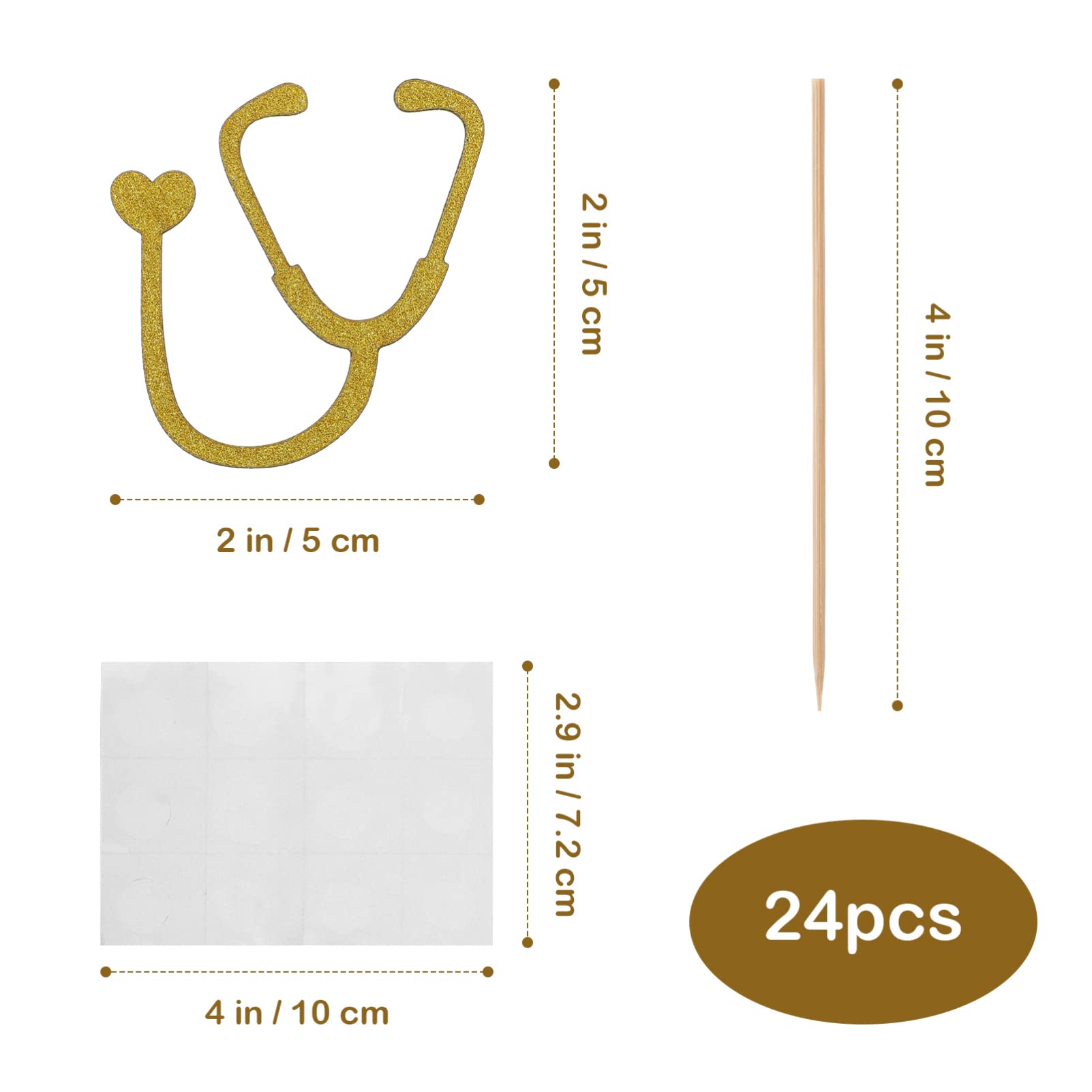 PRETYZOOM 24pcs Glitter Nurse Cupcake Toppers - Golden Doctor Graduation Party Decorations, Doctors Day & Medical Theme Cupcake Picks for Nursing School Graduation, Birthday Party & Celebration Decor