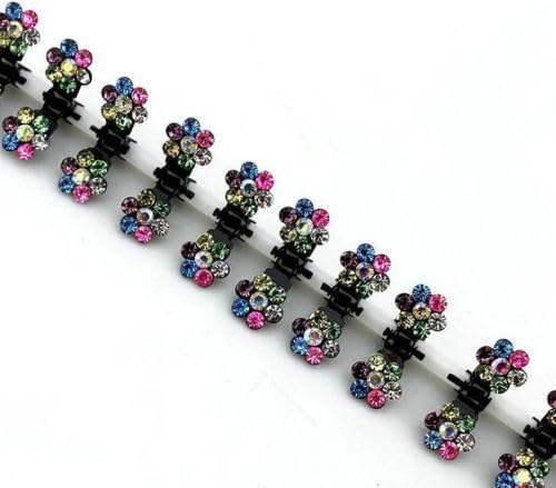 12 PCS Mini No-Slip Rhinestone Hair Clips - Metal Flower Hair Accessories for Women & Girls - Perfect for School, Parties & Daily Styling