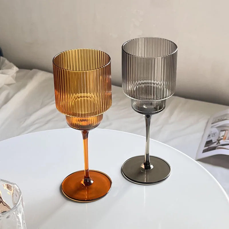 Elegant Striped Wine Glasses Set of 4 - 16oz Crystal Clear Goblets for Red & White Wine - Perfect for Dinner Parties, Weddings & Home Entertaining