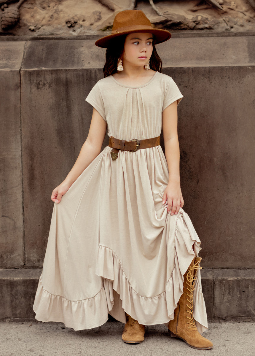 Braelyn Dress in Light Taupe - Women's Elegant Casual Midi Dress for Summer, Office & Special Occasions
