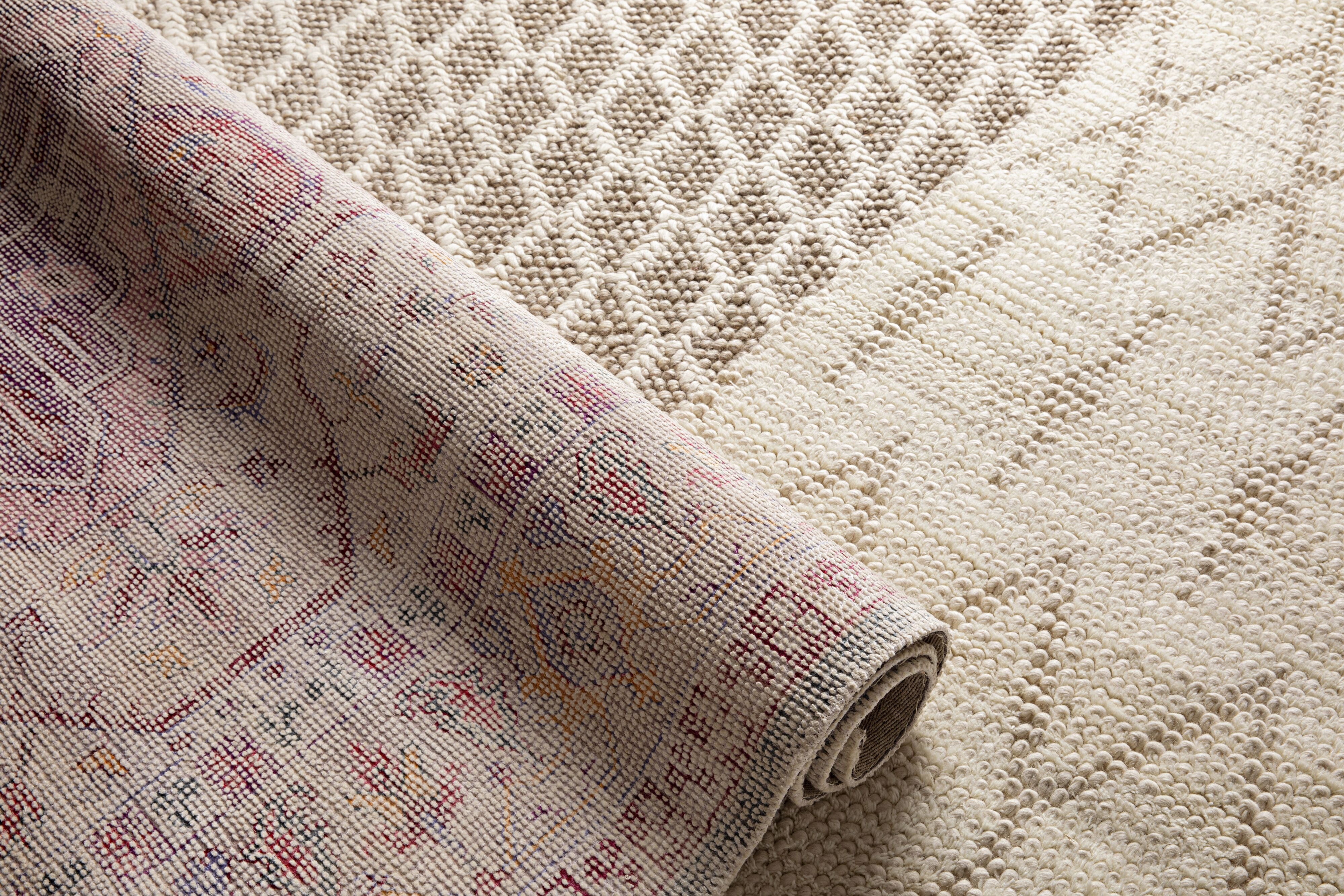Braided Diamond Hand Woven Wool Blend Natural & Cream Area Rug 300x240cm (8'x10') - Soft Boho Chic Living Room Carpet for Bedroom, Nursery & Cozy Home Decor