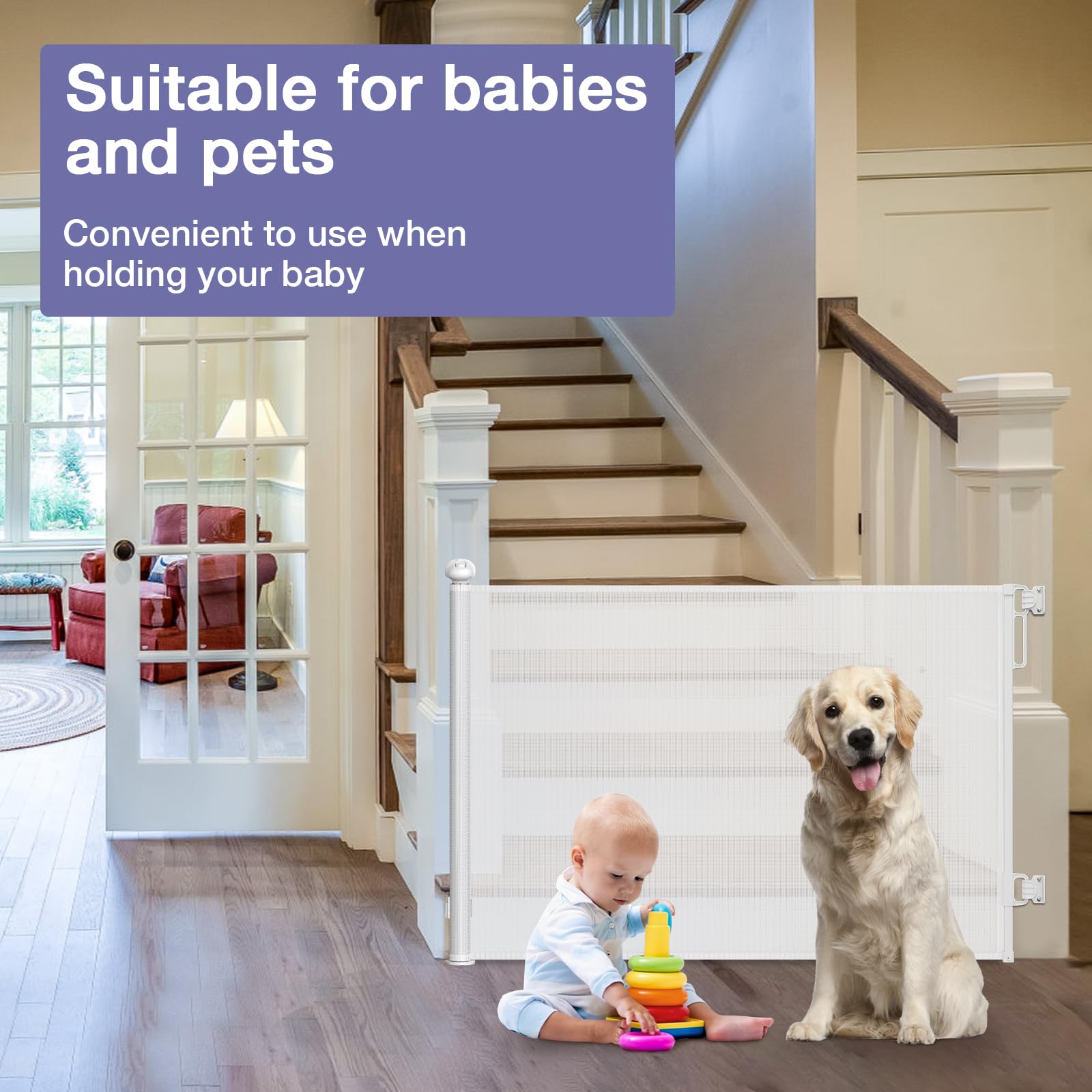 PRObebi Extra Wide Retractable Baby & Dog Gate - Extends to 55