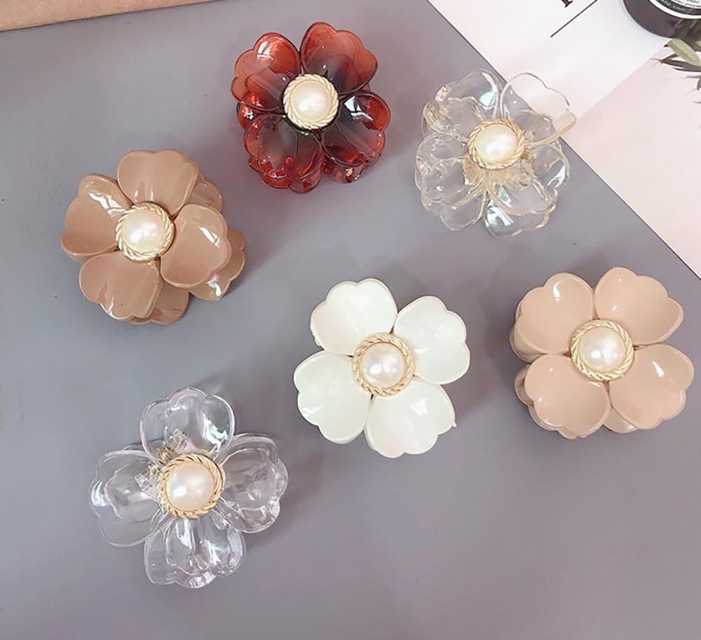 5 Pack Medium Hair Claw Clips (2.4 Inch) - Small Hair Clips for Ponytails, Cute Floral Design Hair Accessories for Women & Girls - Perfect for School, Work, Parties and Everyday Styling