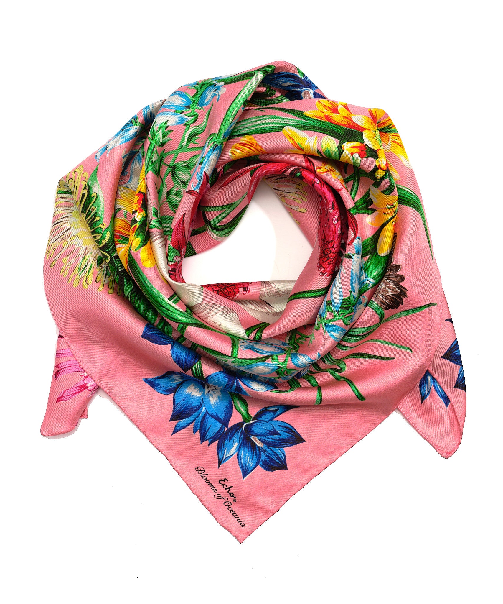 Blooms Of Oceania 35 Silk Square Scarf - Elegant Floral Print Fashion Accessory for Women, Perfect for Parties, Weddings & Office Wear