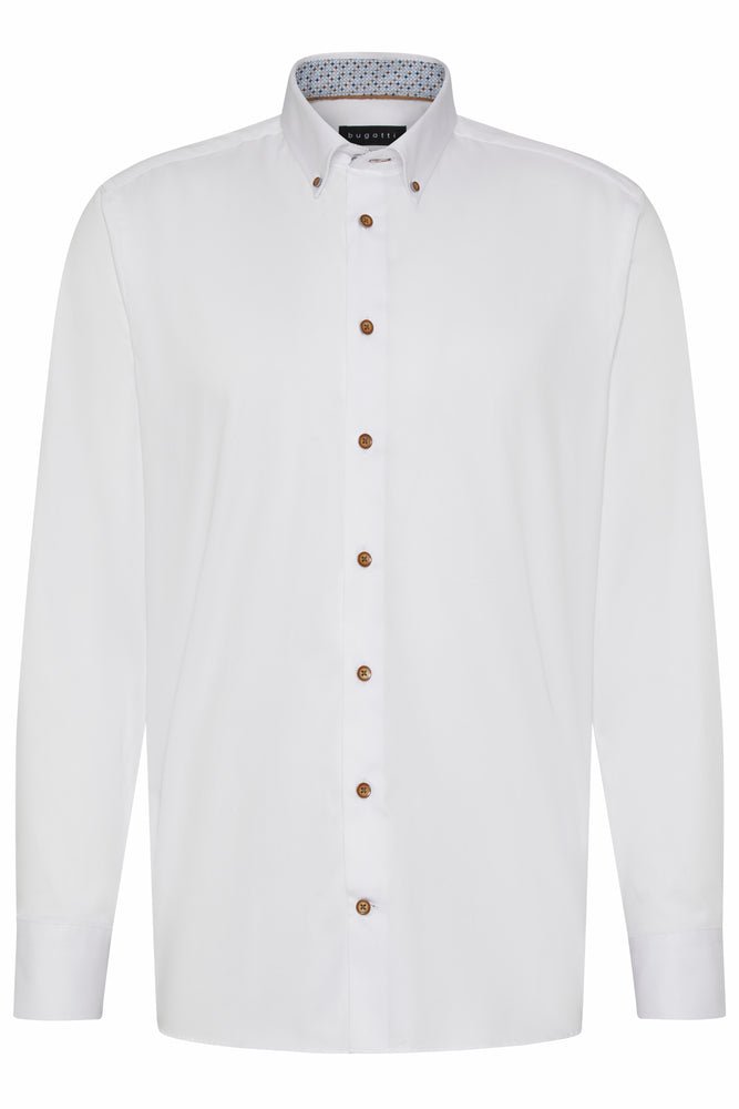 BUGATTI Men's Premium White Long Sleeve Button Down Dress Shirt | Slim Fit Business Casual Office Wear | Perfect for Work, Weddings & Formal Events