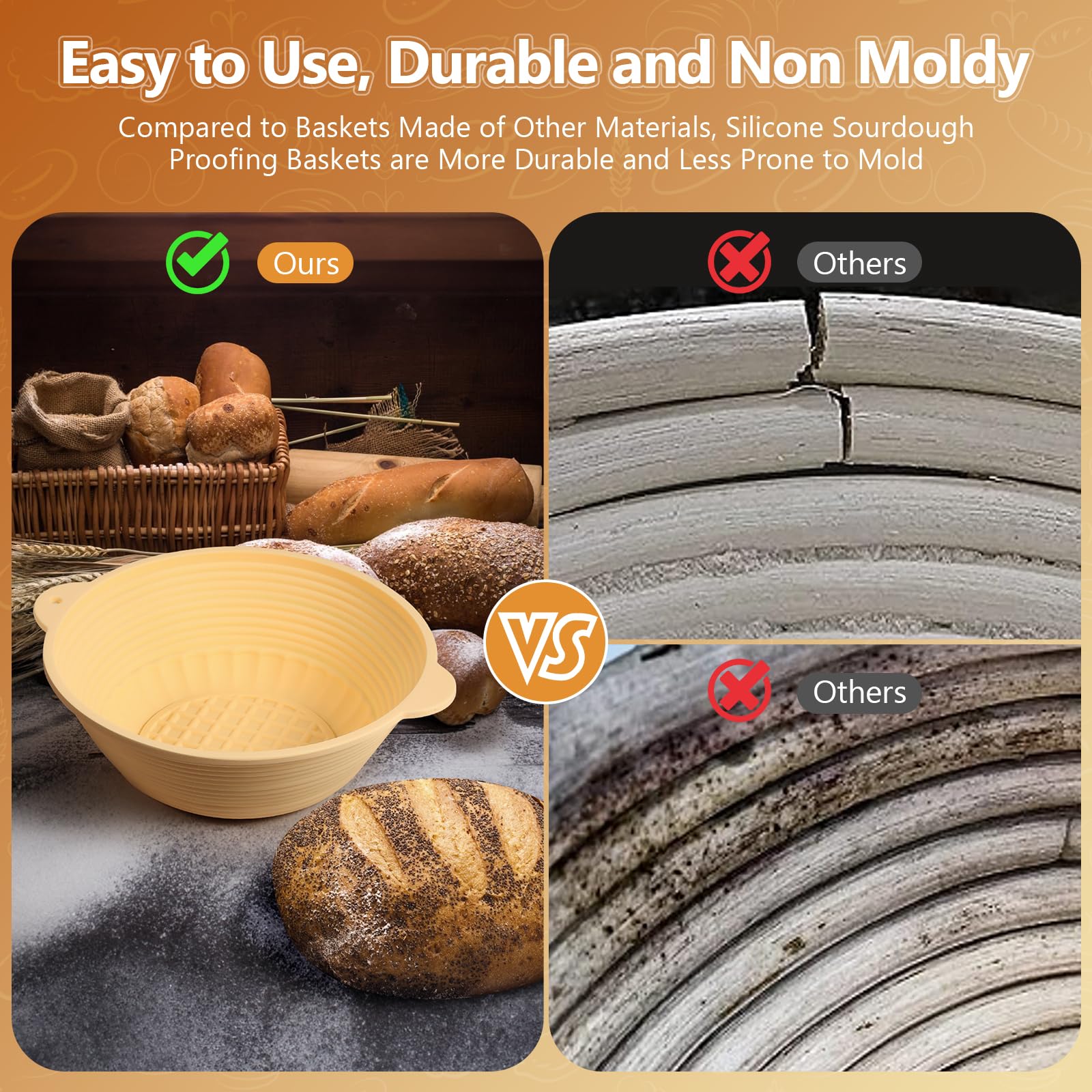Gardon 2-Pack Bread Proofing Baskets Set - Oval & 9