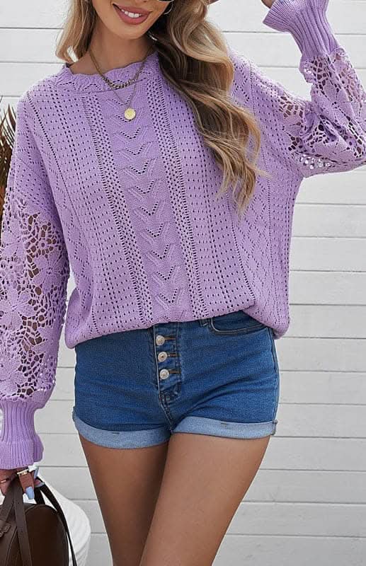 Elegant Cutout Petal Sleeve Sweater for Women - Trendy Knit Pullover for Fall & Winter - Perfect for Office, Date Night & Casual Outings
