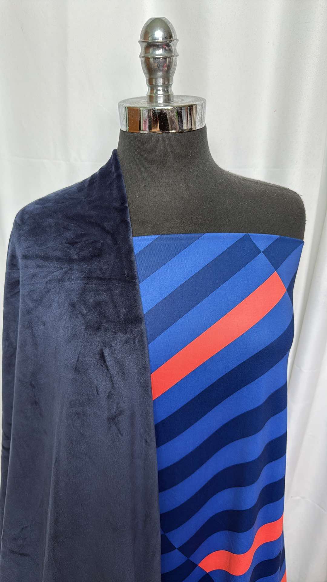 2.5YD Diagonal Swoosh Company PF & 3YD Navy Velvet Plush Fabric Bundle - Soft Luxury Textile for DIY Crafts, Upholstery, and Home Decor Projects