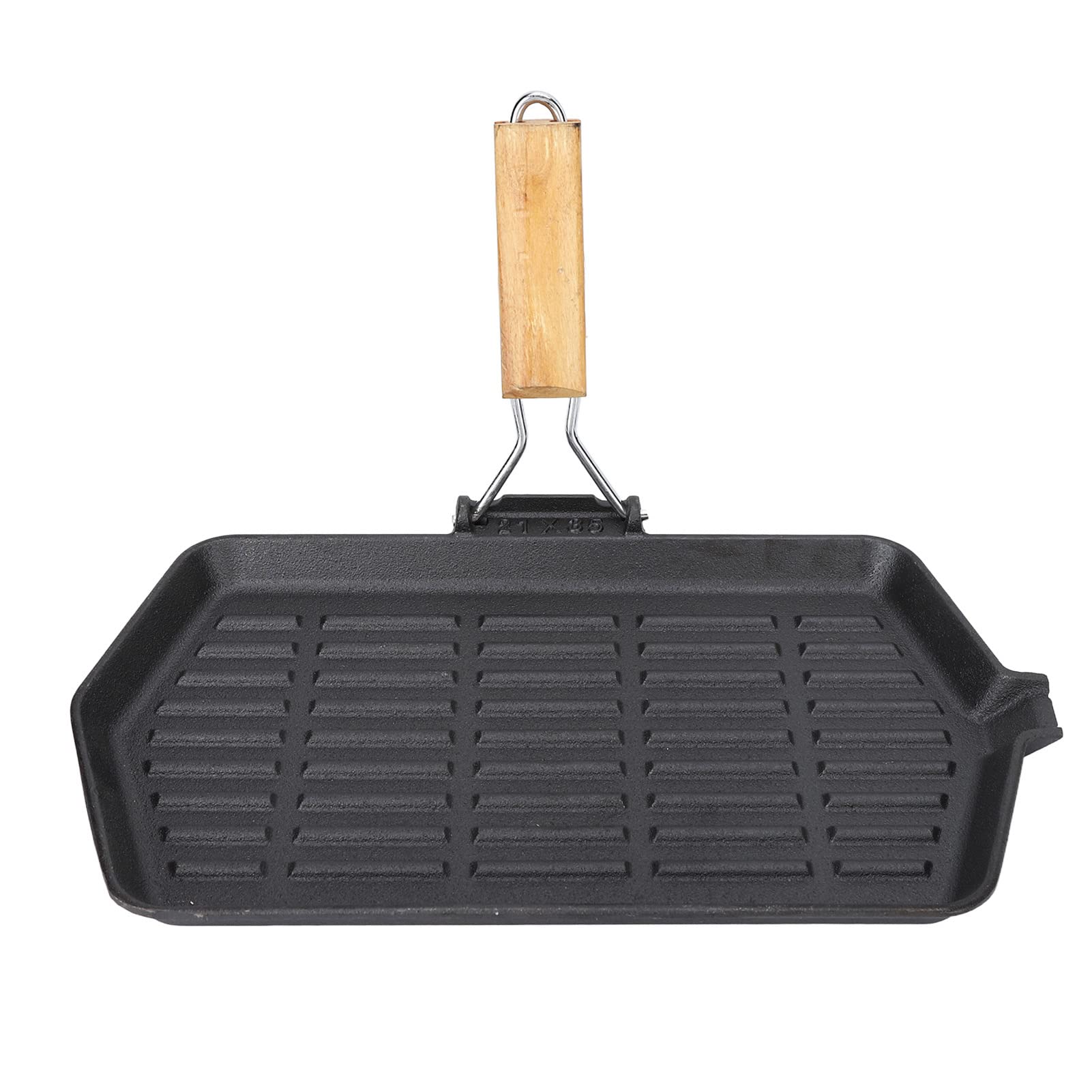 Non-Stick Cast Iron Frying Pan with Wooden Handle - 21x35 Inch Grill & Steak Pan for Even Heating | Portable & Foldable for Home & Outdoor Cooking | Perfect for Camping, BBQ, and Kitchen Use