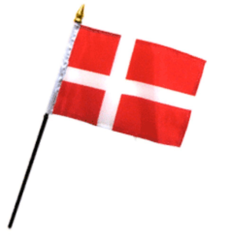 Denmark 4x6 Inch Mini Desk Stick Flags - Set of 3 Small Danish Table Flags for Office Decor, World Cup, International Events & National Pride Display
