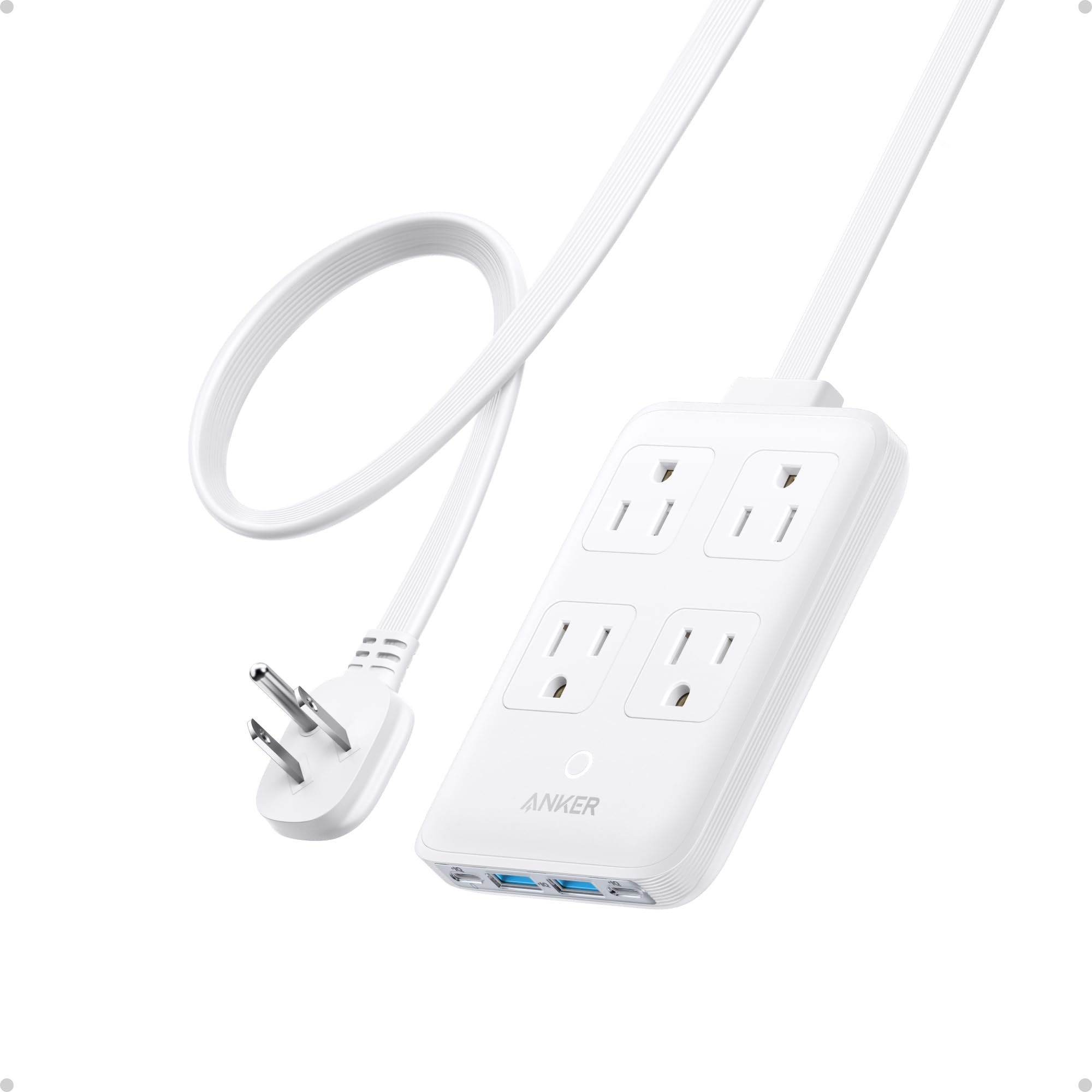 Anker 20W Max 8-in-1 USB-C Charging Station with 4 AC Outlets & 4 USB Ports (2 USB-A + 2 USB-C) - Fast Desktop Charger for iPhone 15/14, MacBook Air/Pro, iPad, Samsung Galaxy - Perfect for Travel, Office & Home Use
