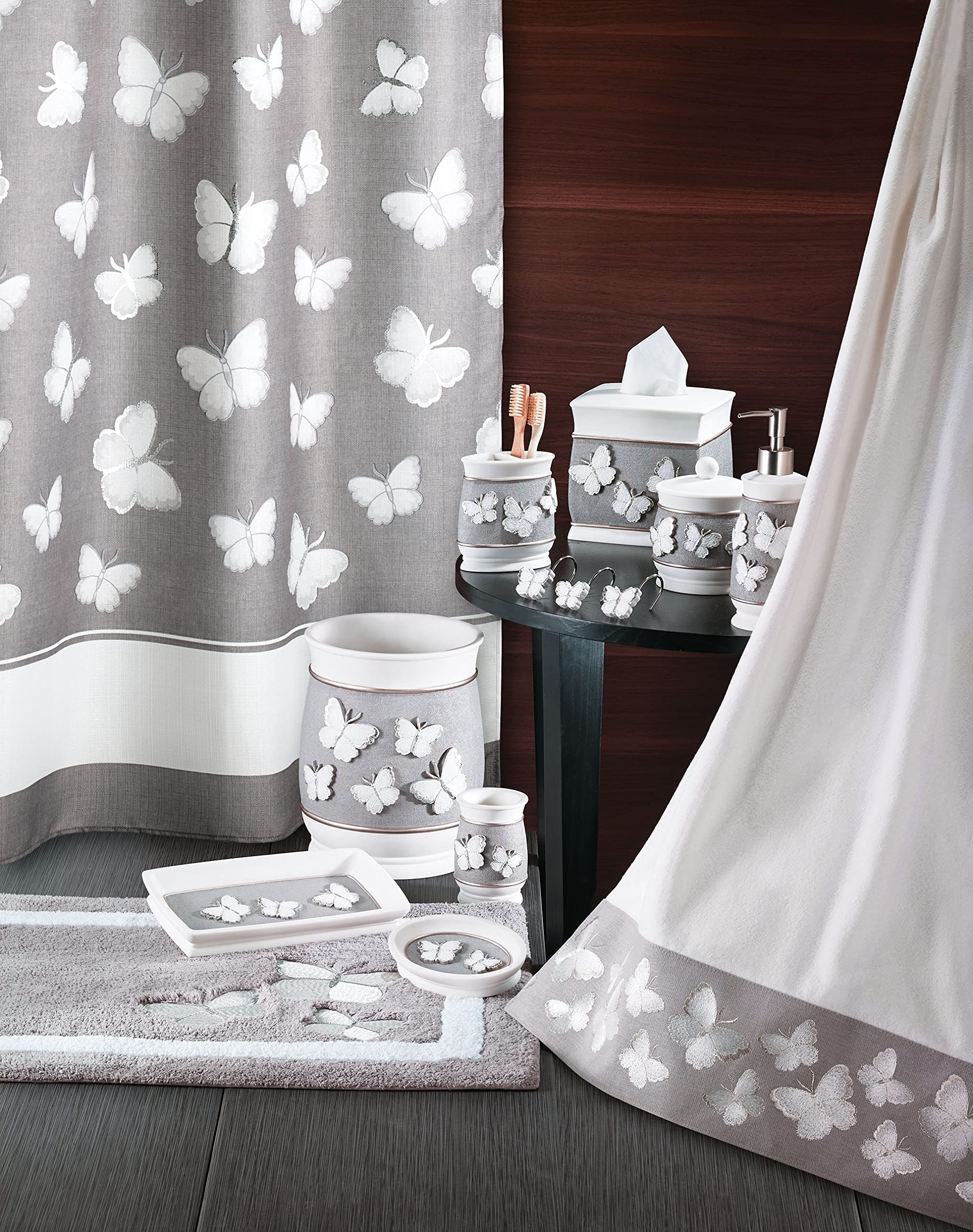 Avanti Linens Covered Jar - Butterfly Inspired Bathroom Decor for Guest Essentials | Yara Collection | Perfect for Soap Storage, Cotton Ball Holder & Spa-Style Vanity Organization