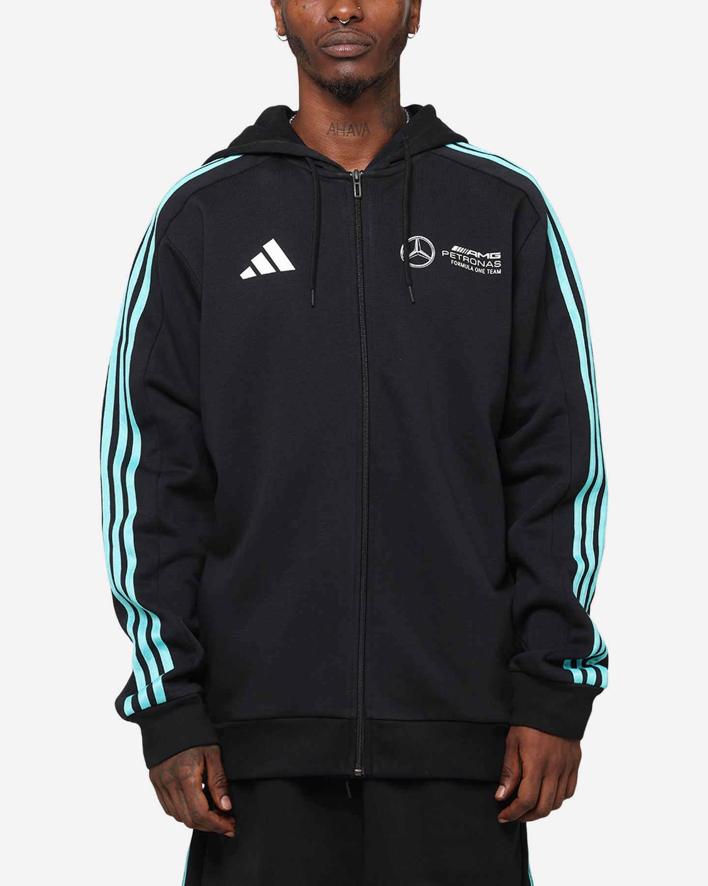 Adidas x Mercedes AMG Petronas Formula One F1 DNA Full Zip Hoodie Black/White - Men's Racing Jacket for Casual Wear & Motorsport Fans