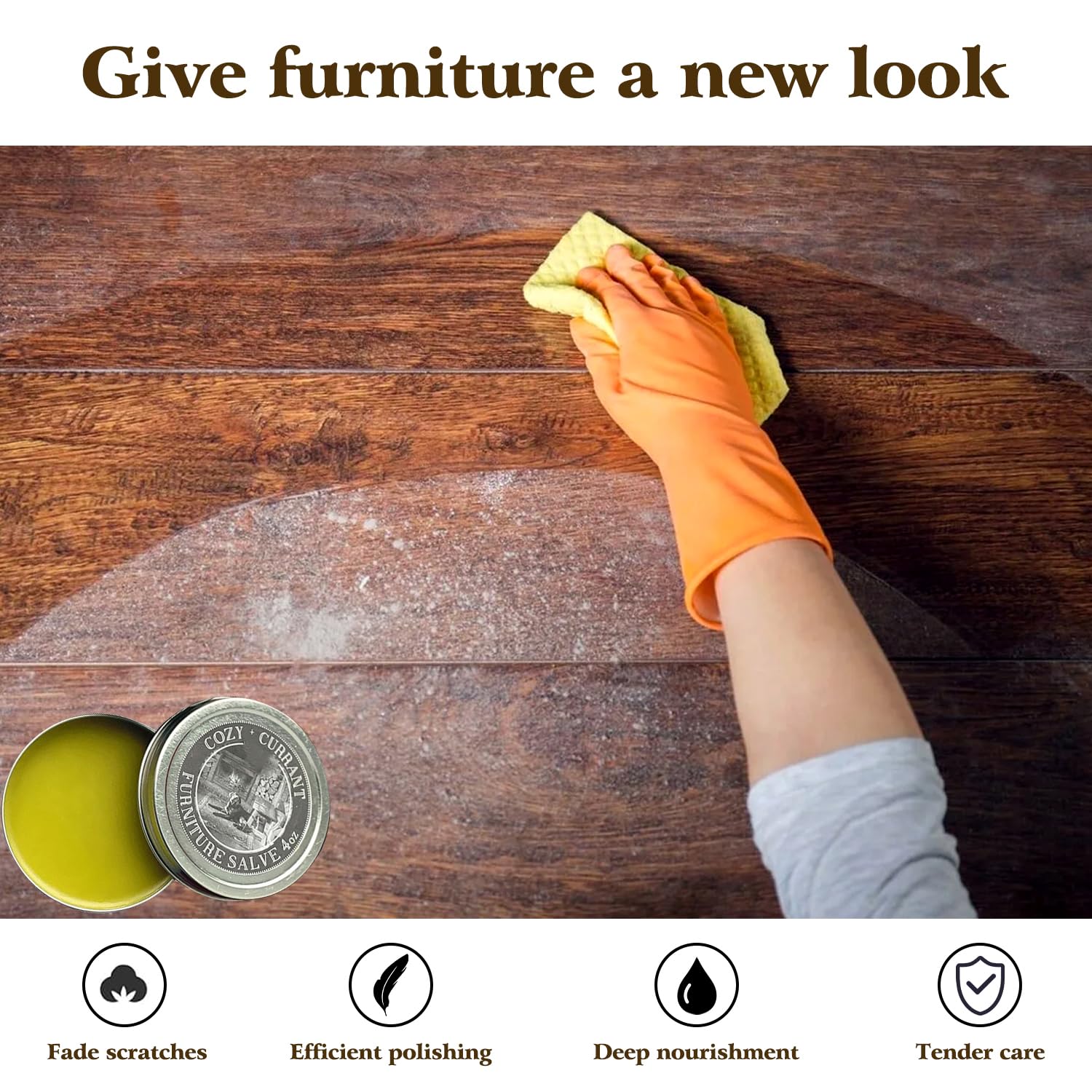 IMOLL Leather & Wood Furniture Salve - 4 oz with Boar Bristle Brush | Natural Conditioner for Sofas, Chairs, Bags & More | Restores Shine & Protects Leather & Wood Surfaces