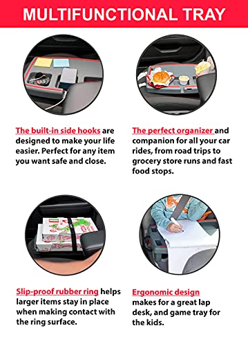 STUPID Car Tray - Premium Car Organizer with 2 Elastic Straps & Quick-Release Seat Anchor - Mobile Office Desk for Cars - Perfect for Road Trips, Food, Laptop Work & Hot Rod Accessories